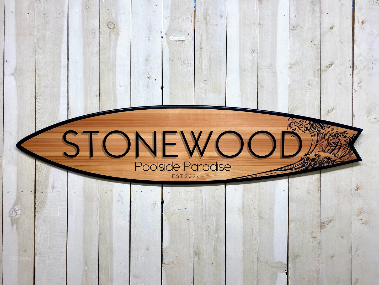 Surfboard Branding Signs, customized sign, coastal decor, beach and tiki bar decor, surf gifts, airbnb signs, vrbo signs, surf wall art