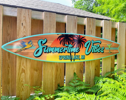 Poolside surfboard Signs, surfboard custom signs, coastal, beach theme decor, tiki bar wall art, patio signs, surfboard sign, tropical decor
